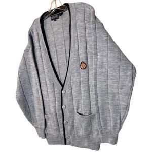 Sweater Graphix Men’s S Gray Crest Grandpa Academia 90’s Cardigan Vintage Y2K